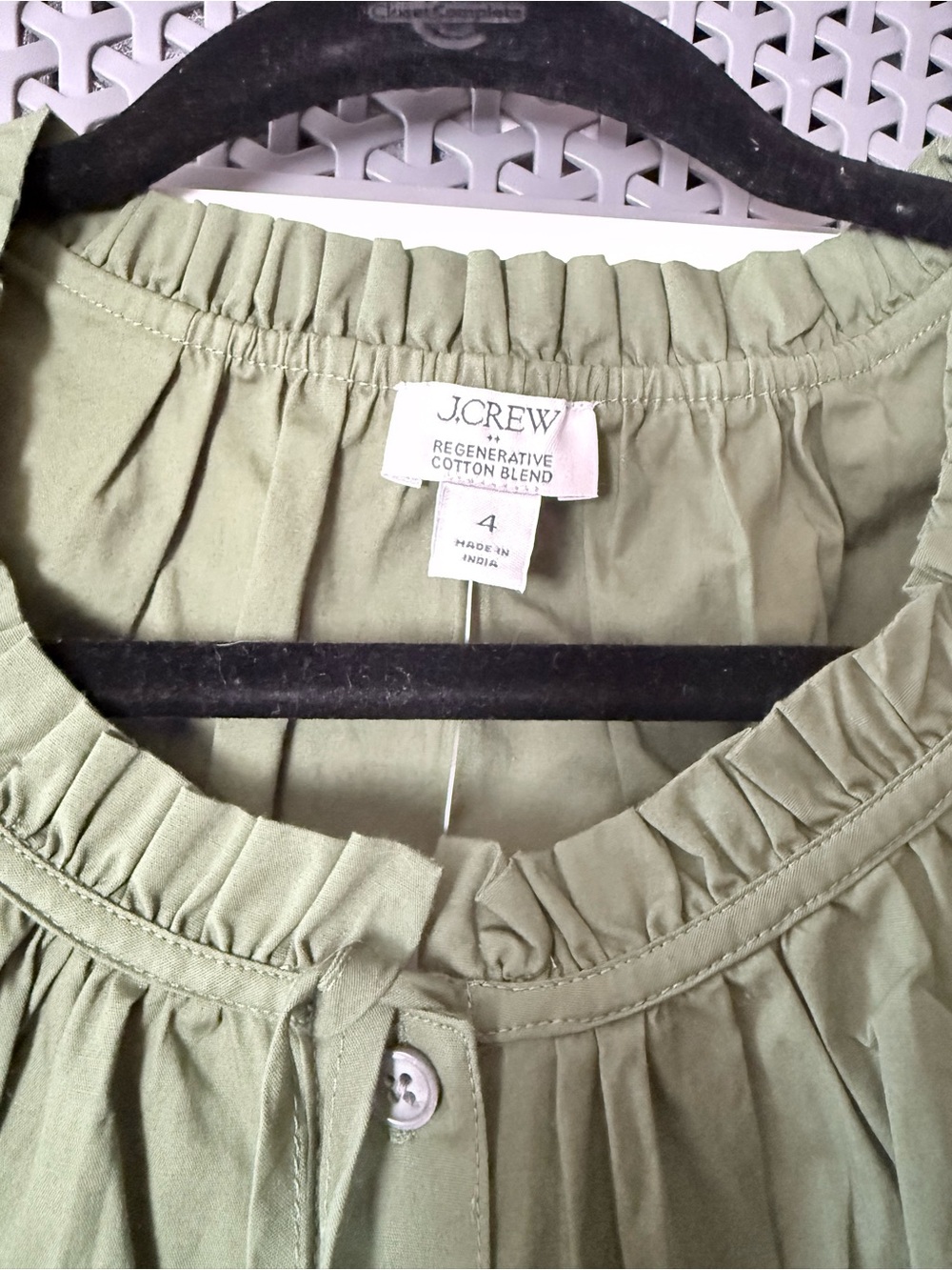 J. Crew Olive Green Sleeveless Ruffle Tie-Neck Blouse - Picture 7 of 7
